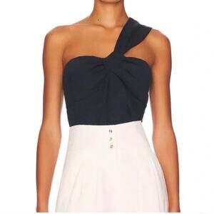 Veronica Beard Belinda Ink One-Shoulder Jacquard NWT Linen Top Size 12